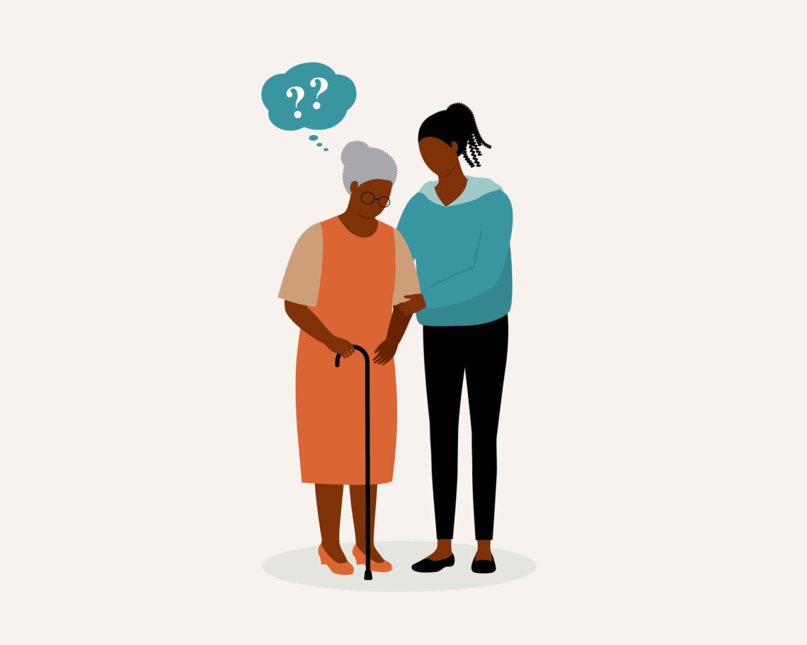Black Daughter Taking Care Of Her Elderly Mother With Dementia Or Amnesia. Memory Loss.